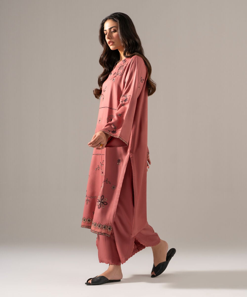 Women's RTW Bedford Solid Embroidered Mauve Straight Shirt
