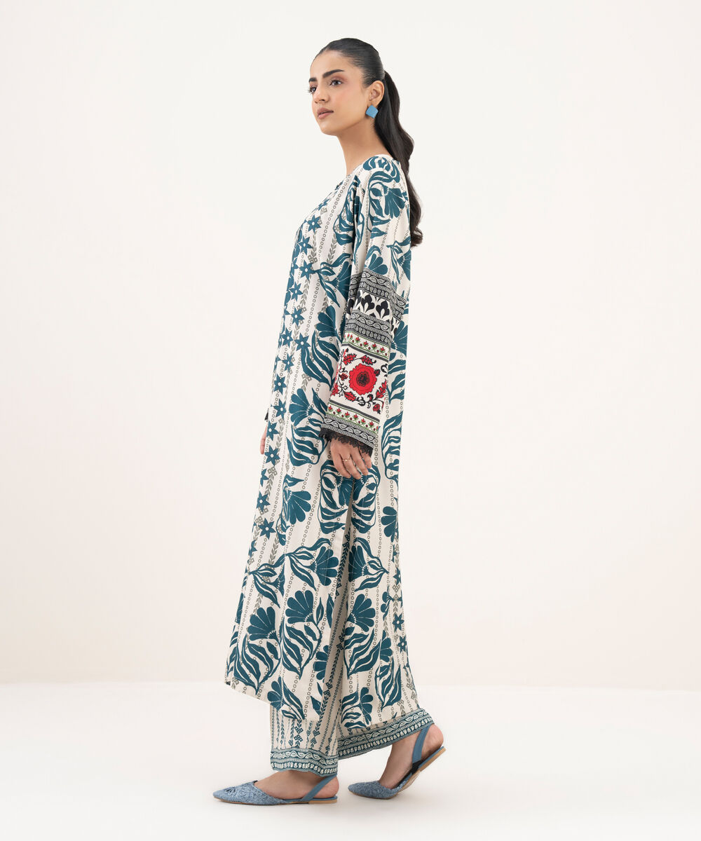 Women's RTW Viscose Linen Printed Straight Off White Shirt