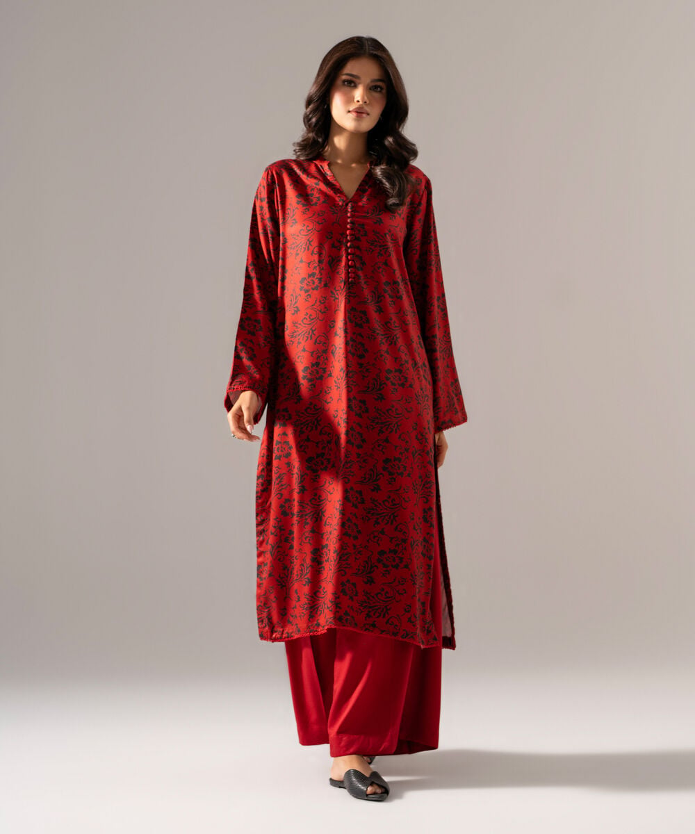Women's RTW Viscose Marina Printed Maroon Straight Shirt