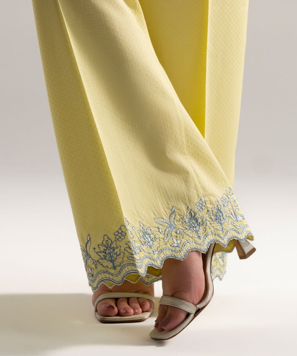Women's RTW Dobby Embroidered Yellow Culottes