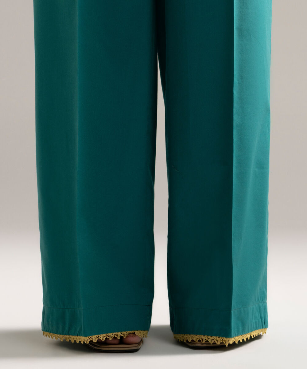 Women's RTW Cambric Solid Green Farshi Shalwar