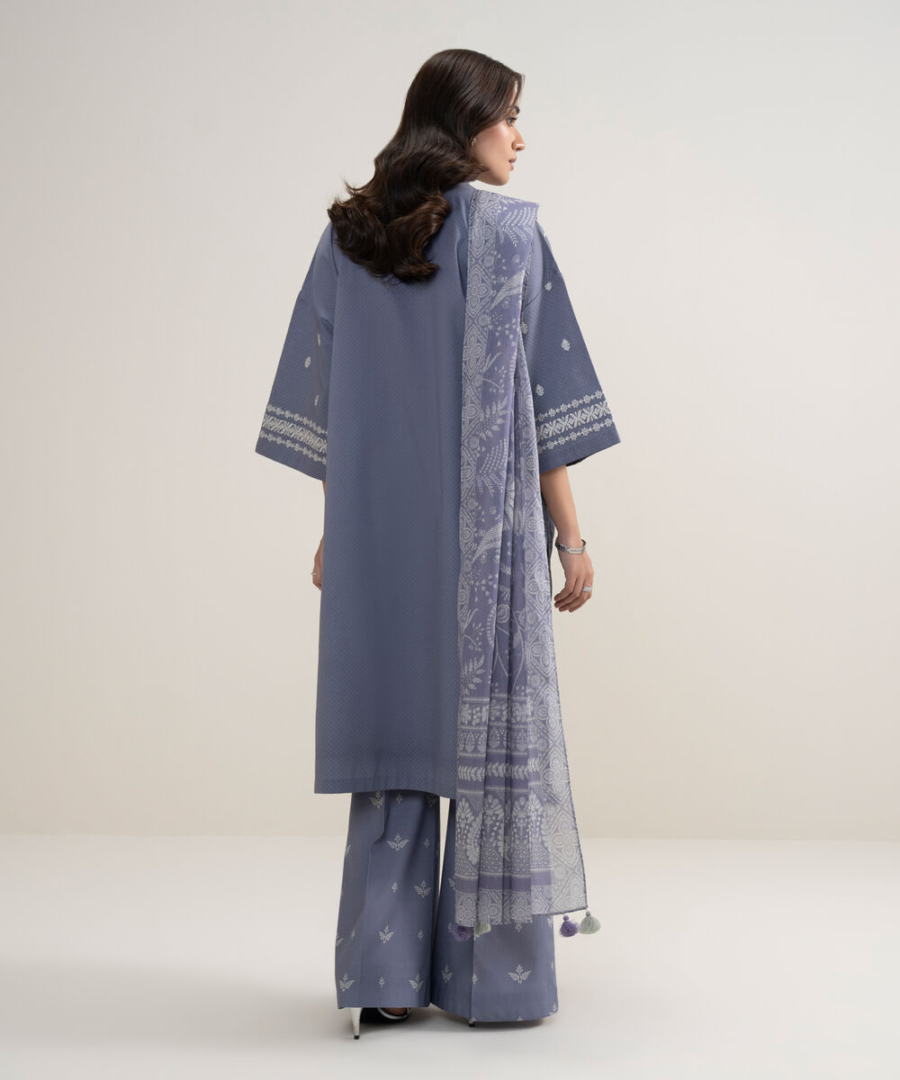 Women's Unstitched Dobby Embroidered Purple 3 Piece Suit