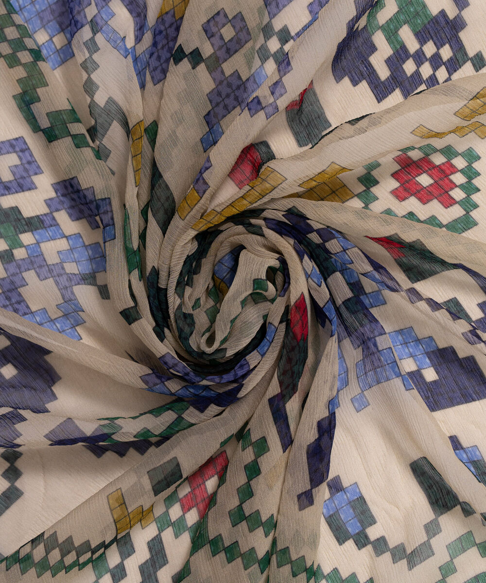 Blended Chiffon Printed Beige Dupatta