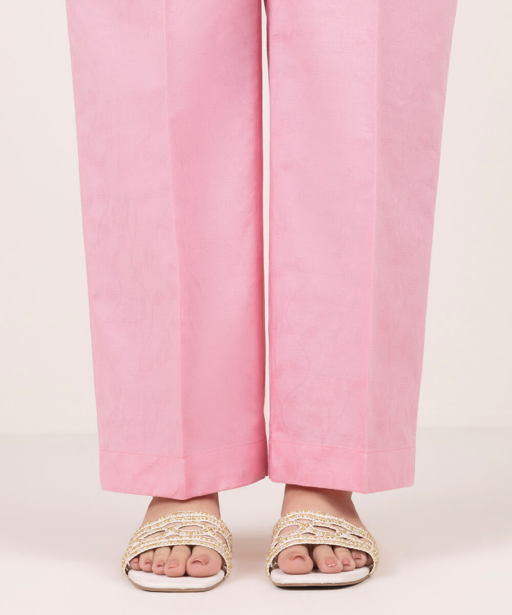 Women's RTW Self Jacquard Solid Pink Straight Pants