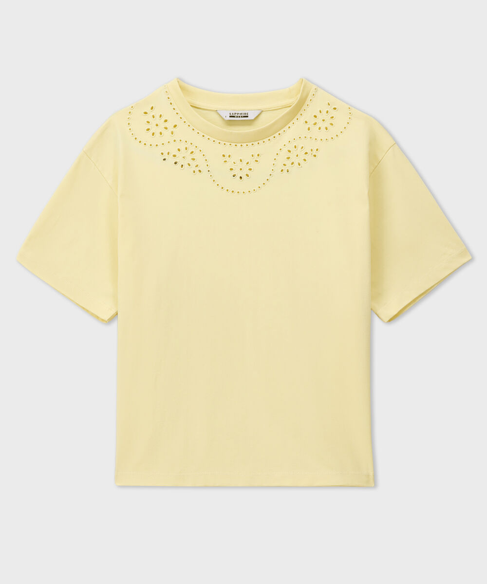 Women's Western Butter yellow Broiderie Anglaise T-Shirt