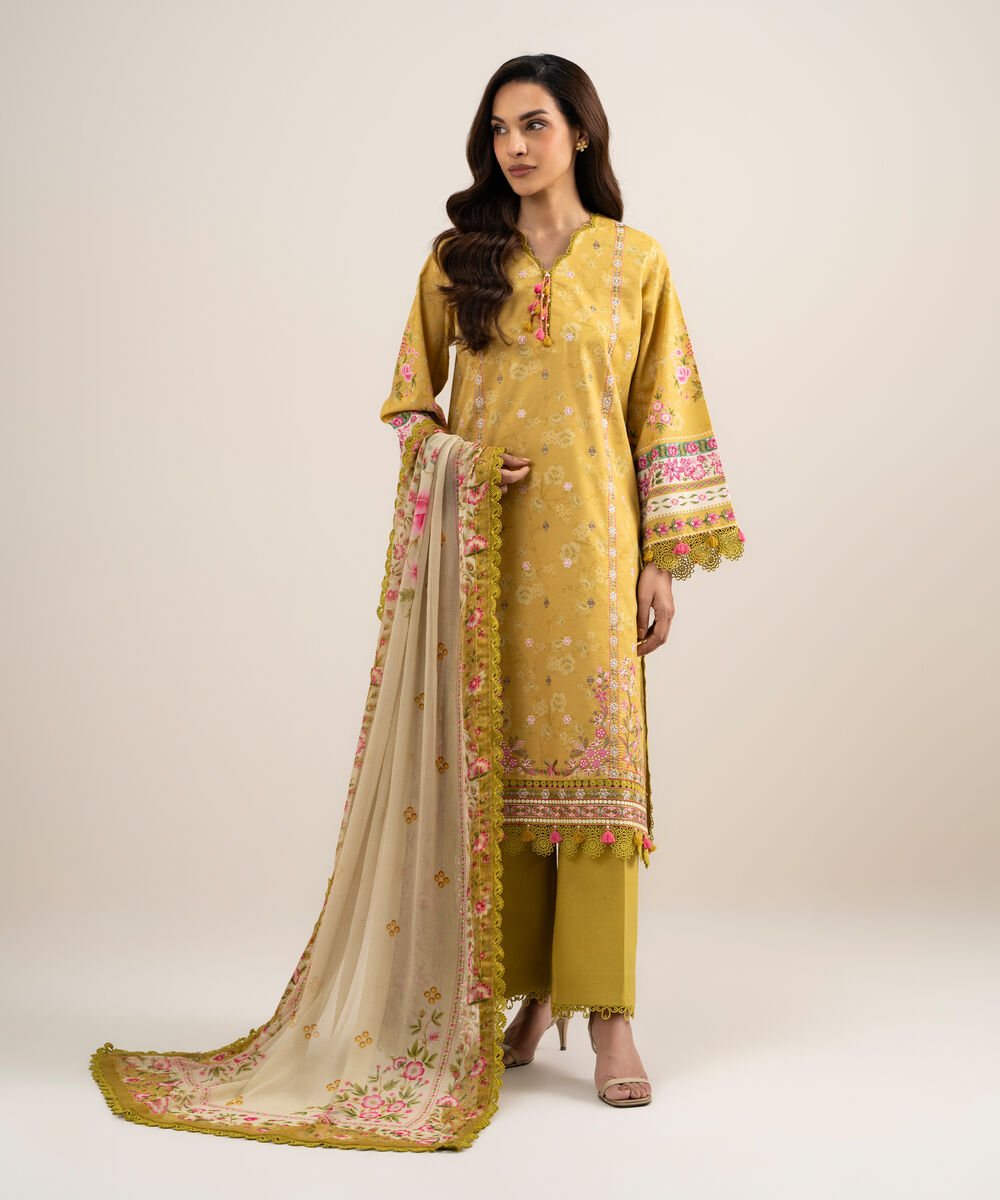 Women's Unstitched Lawn Embroidered Green