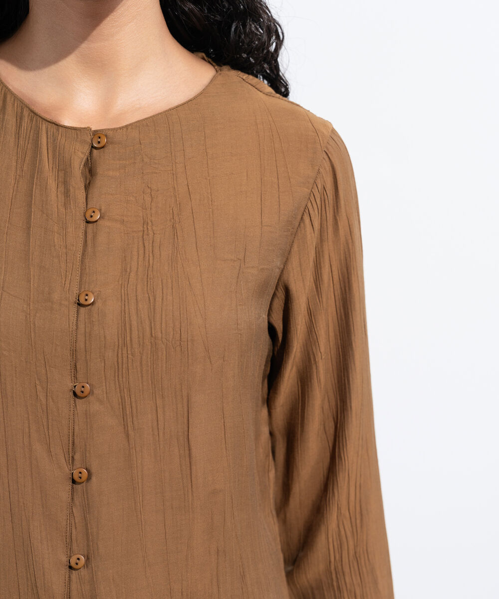 Women's Western Wear Brown Regular-Fit Textured Top