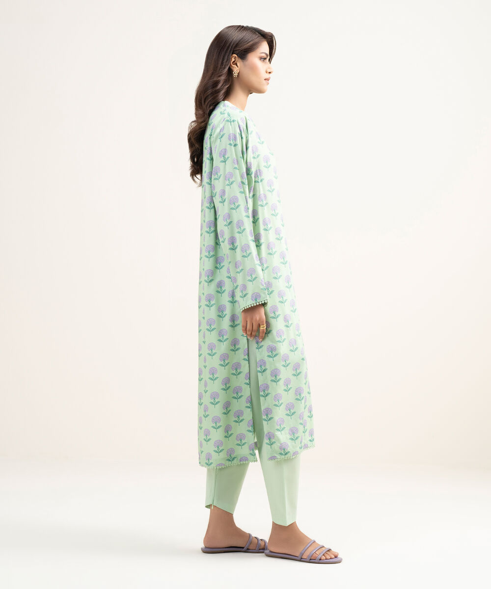 Women's RTW Arabic Lawn Printed Green Straight Shirt