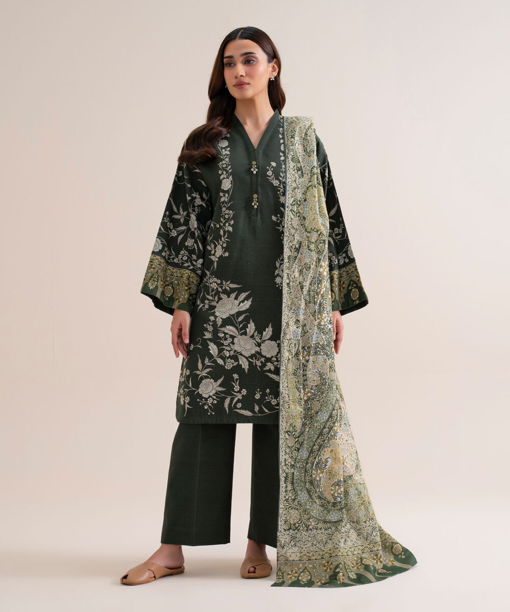 Women's Unstitched Lawn Printed Black 3 Piece Suit