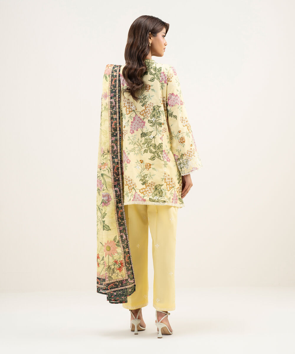 Women's RTW Lawn Embroidered Yellow 3 Piece Suit