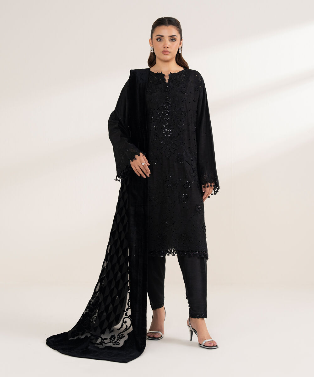 Women's Unstitched Viscose Raw Silk 3 Piece Suit