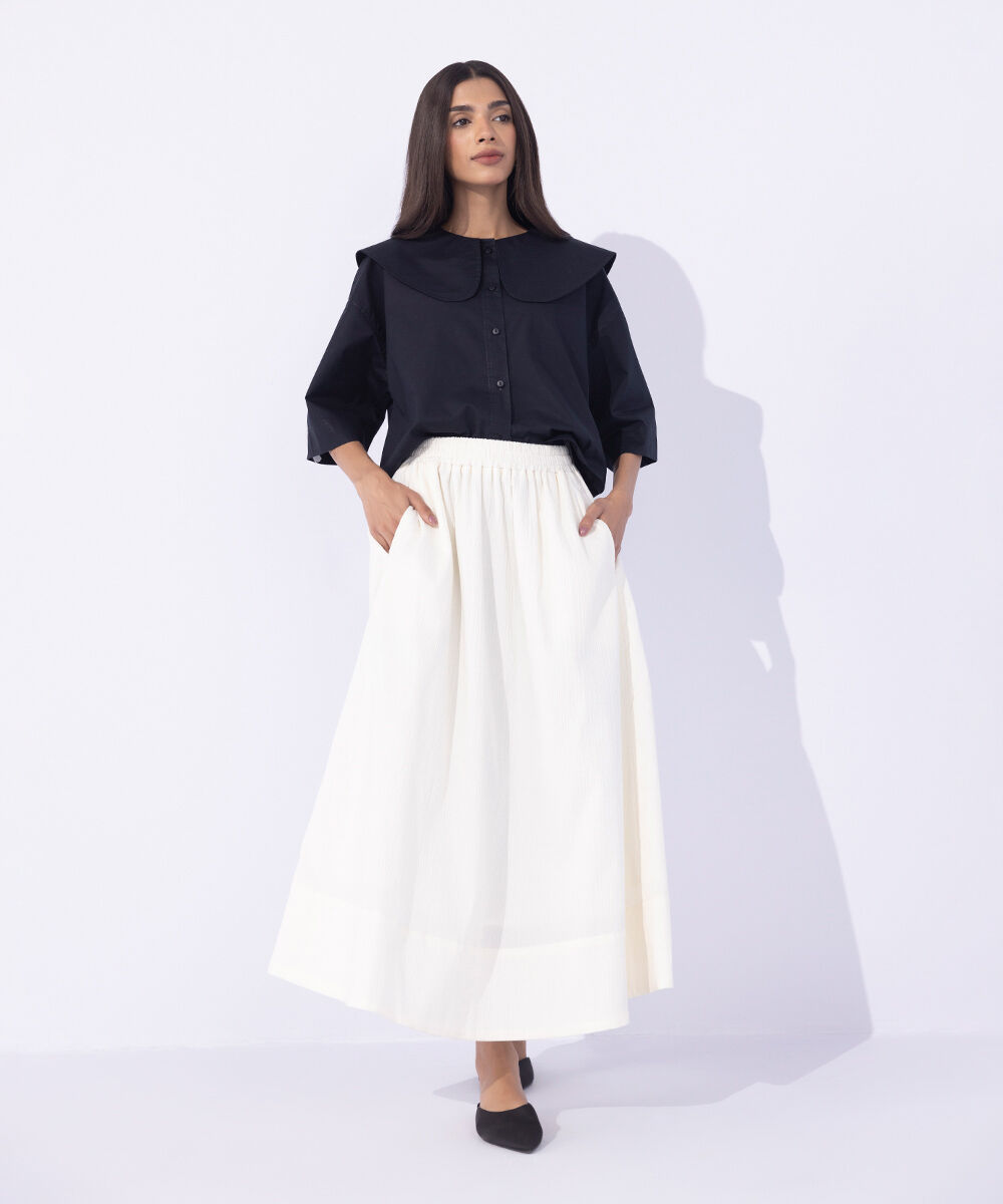 Women's Western Wear White Seer Sucker Skirt