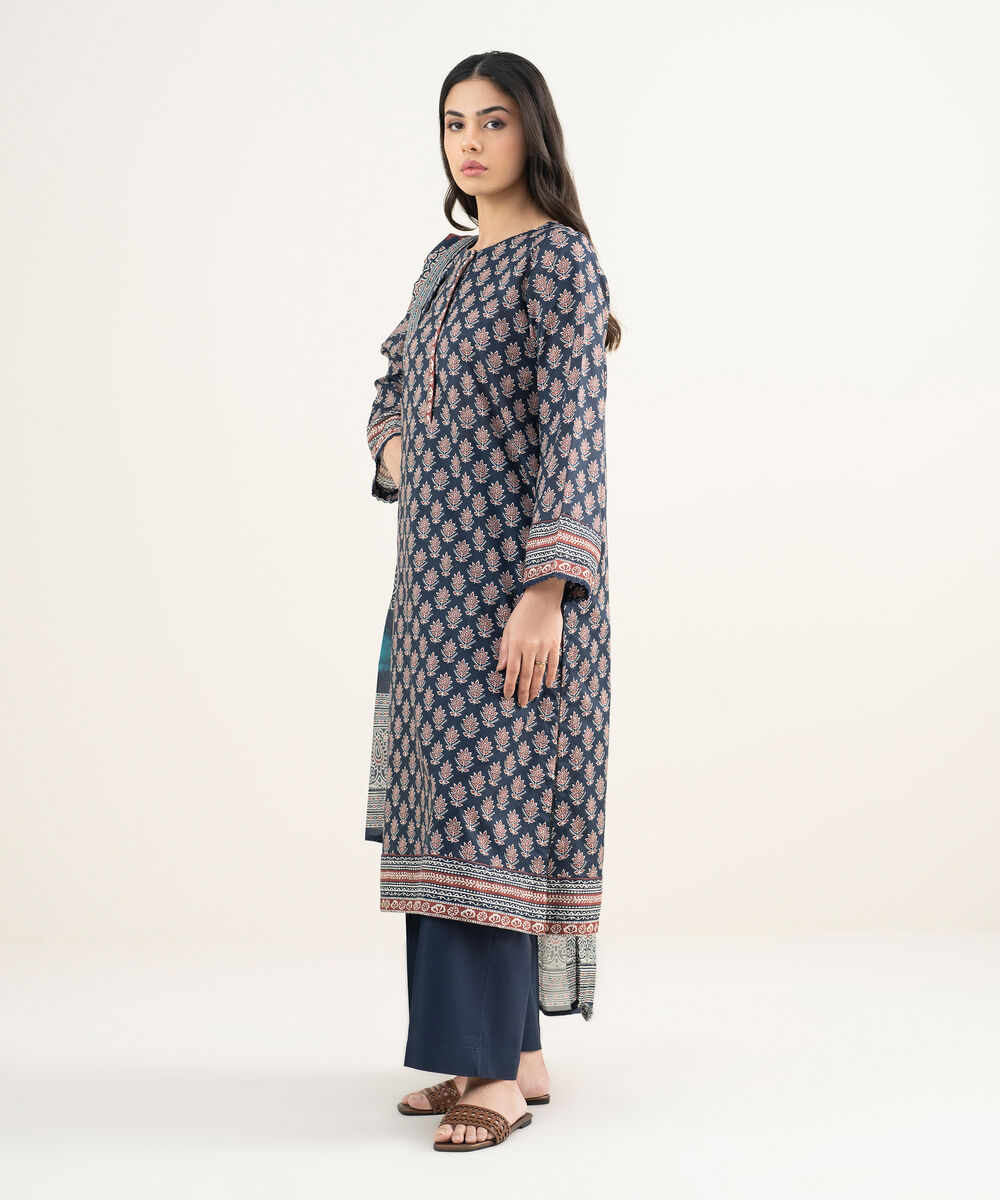 Women's RTW Lawn Printed Dark Blue 3 Piece Suit