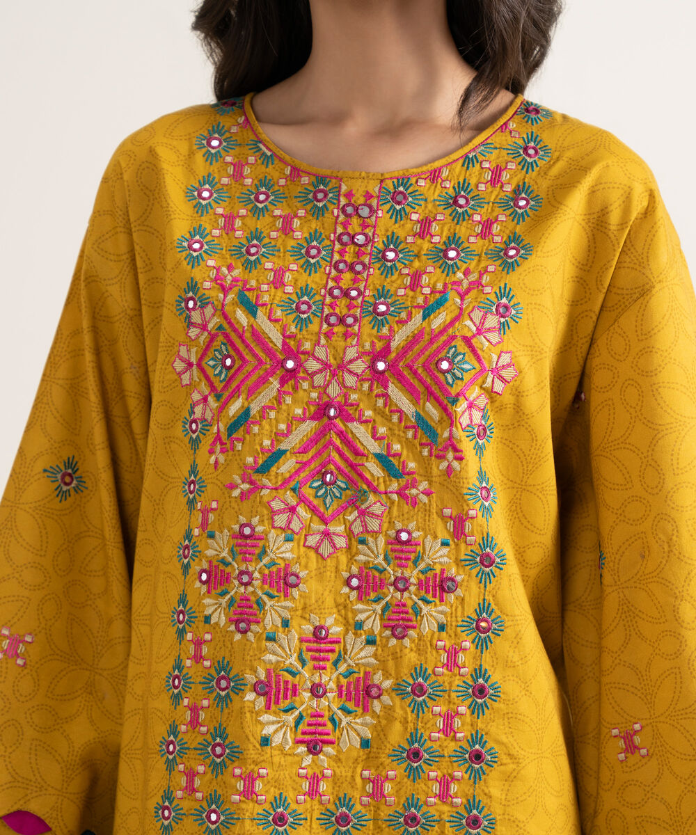 Women's Unstitched Lawn Embroidered Yellow 3 Piece Suit