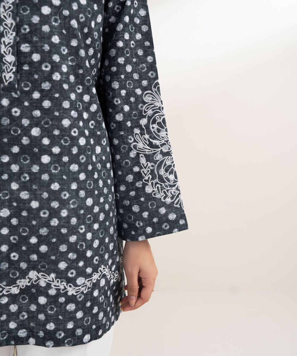 Women's RTW Khaddar Embroidered Black Shirt