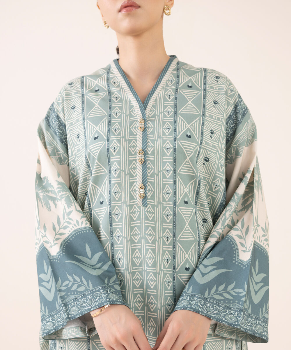 Women's Unstitched Arabic Lawn Printed Grey 3 Piece Suit