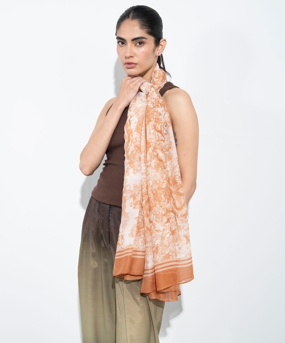 Women's Western Brown Printed Rectangular Scarf