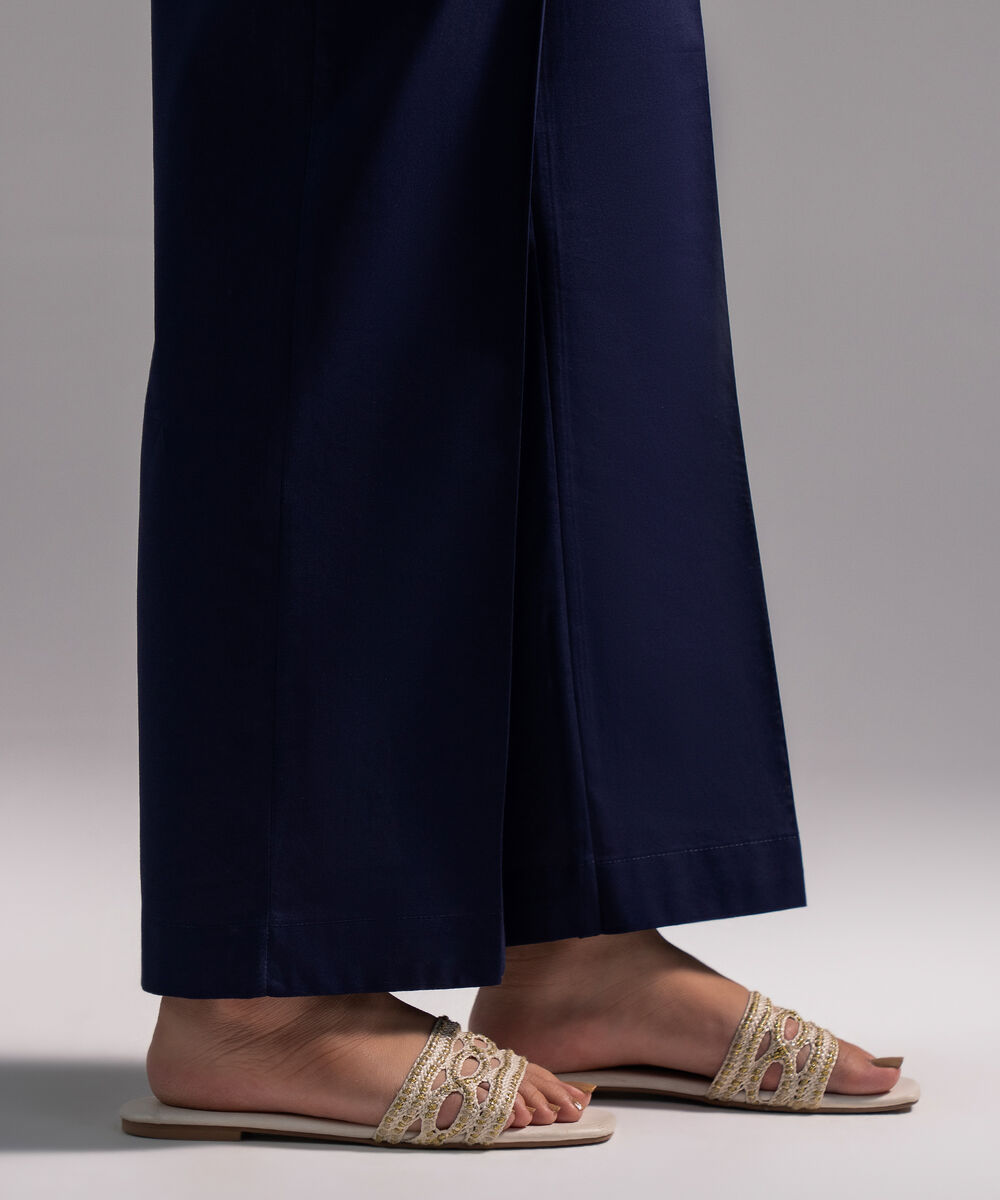 Women's RTW Cambric Solid Dark Blue Straight Pants