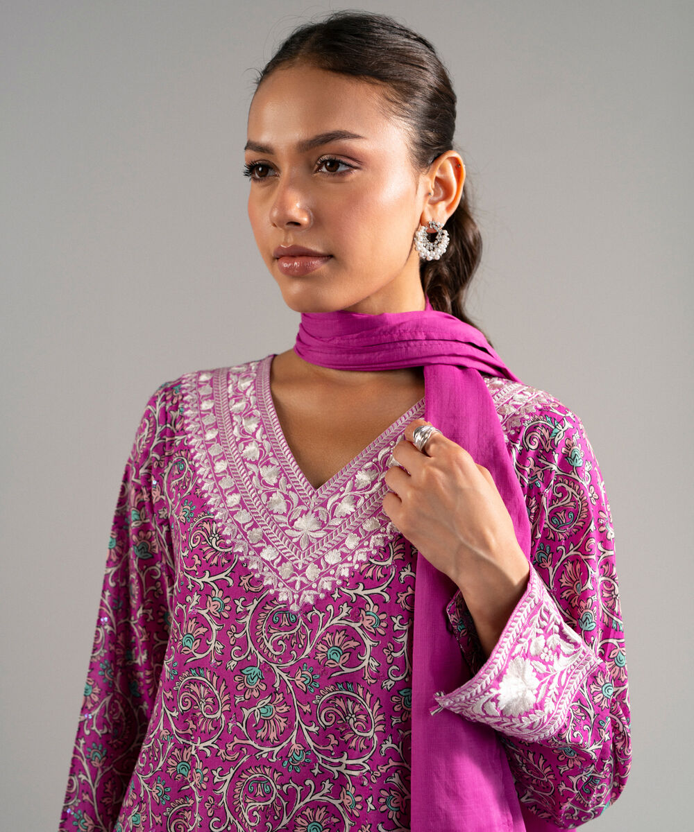 Women's RTW Lawn Embroidered Pink 3 Piece Suit