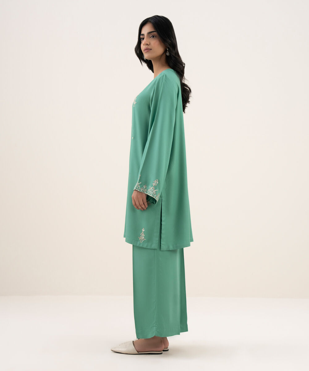 Women's RTW Bedford Embroidered Straight Blue Shirt