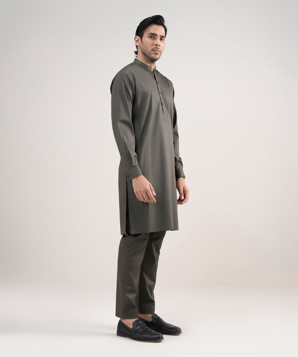Men's Stitched Premium Cotton Dark Green Suit