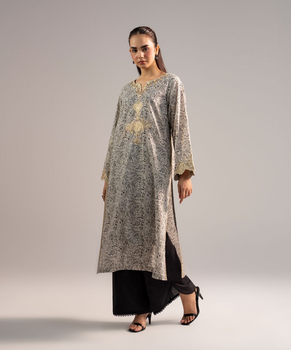 Women's RTW Zari Lawn Embroidered White Straight Shirt
