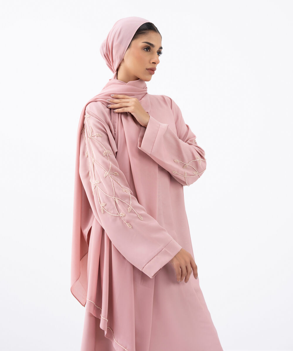 Women's Pink Polyester Abaya Set