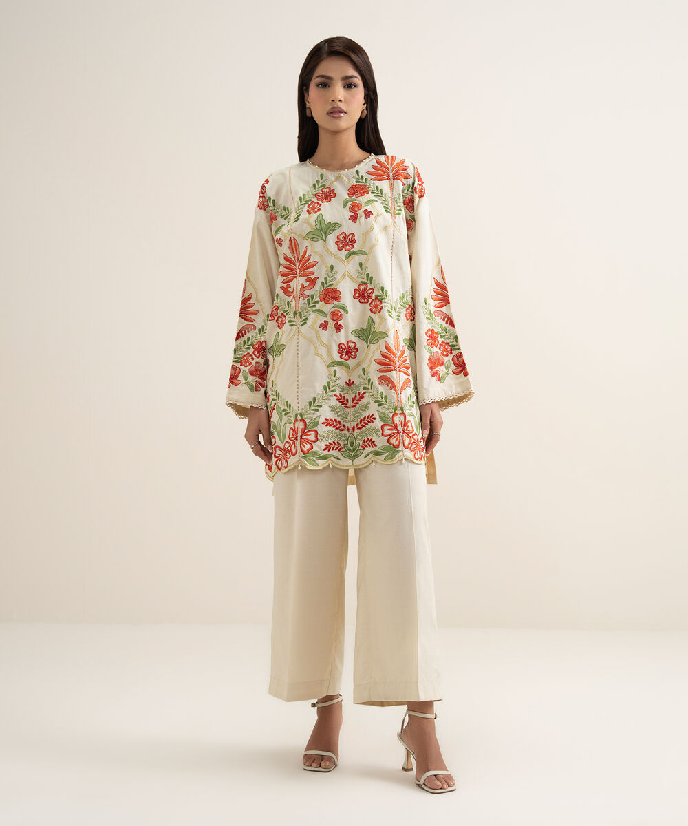 Women's RTW Self Jacquard Embroidered Multi Drop Shoulder Shirt