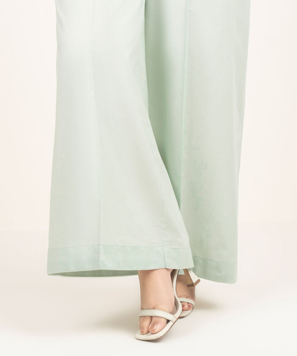 Women's RTW Cambric Solid Seafoam Green Flared Pants