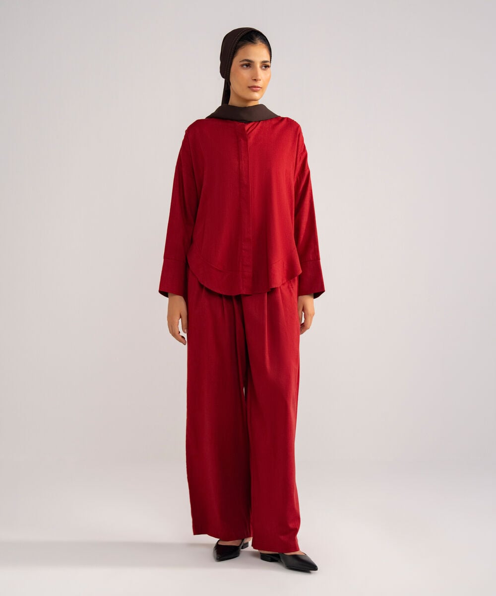 Women's Burnt Red Relaxed Fit Button Down