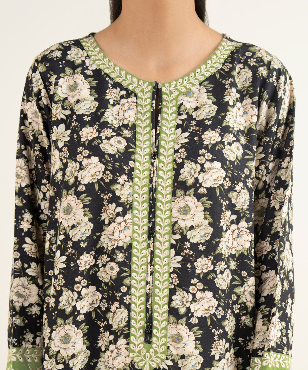 Women's RTW Herringbone Embroidered Black A-Line Shirt