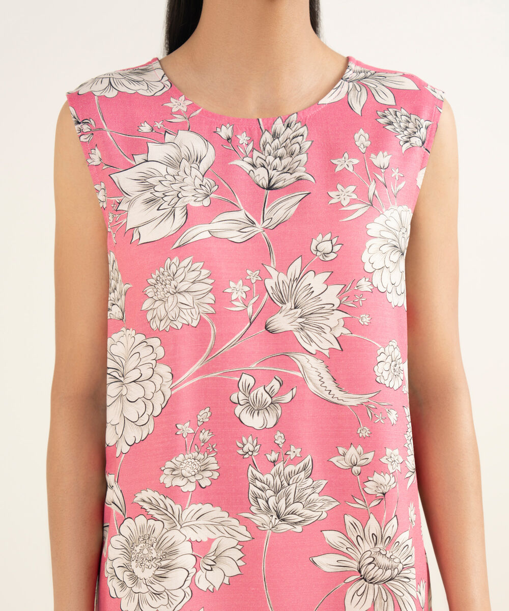 Women's RTW Herringbone Printed Pink Straight Shirt