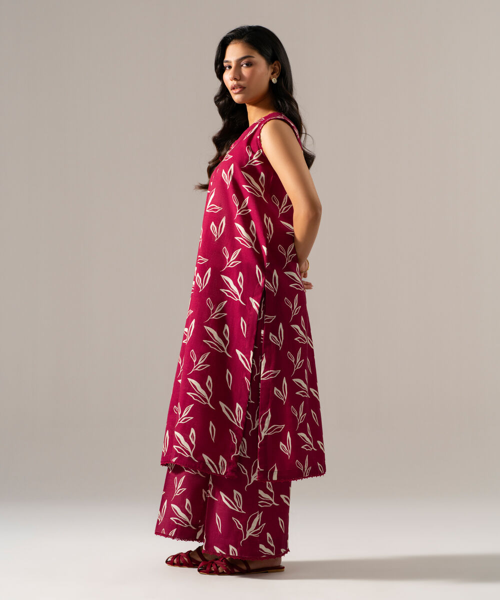 Women's RTW Khaddar Printed Maroon 2 Piece Suit