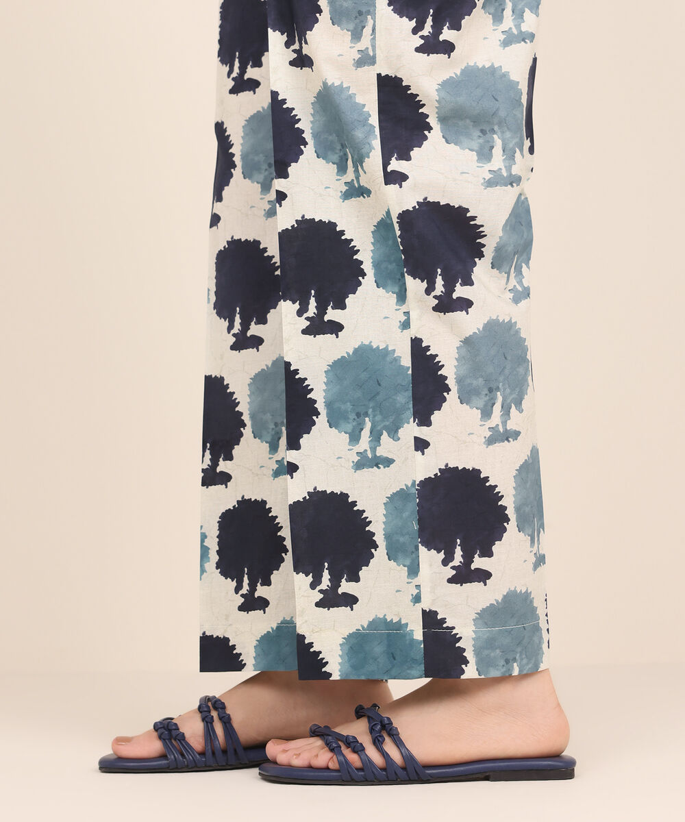 Women's RTW Cambric Blue Printed Straight Pants