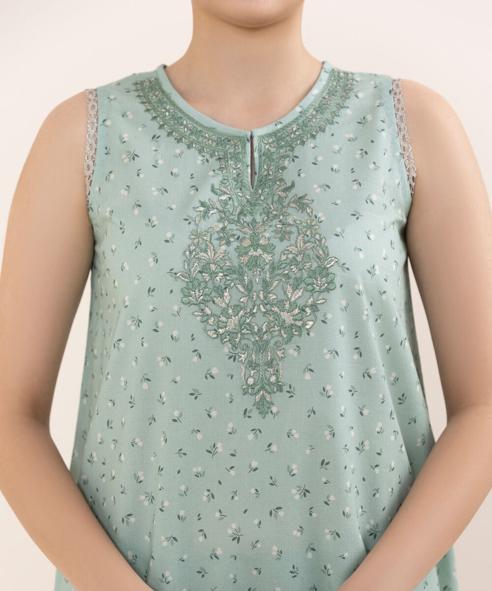 Women's Unstitched Lawn Embroidered Aqua Two Piece Suit