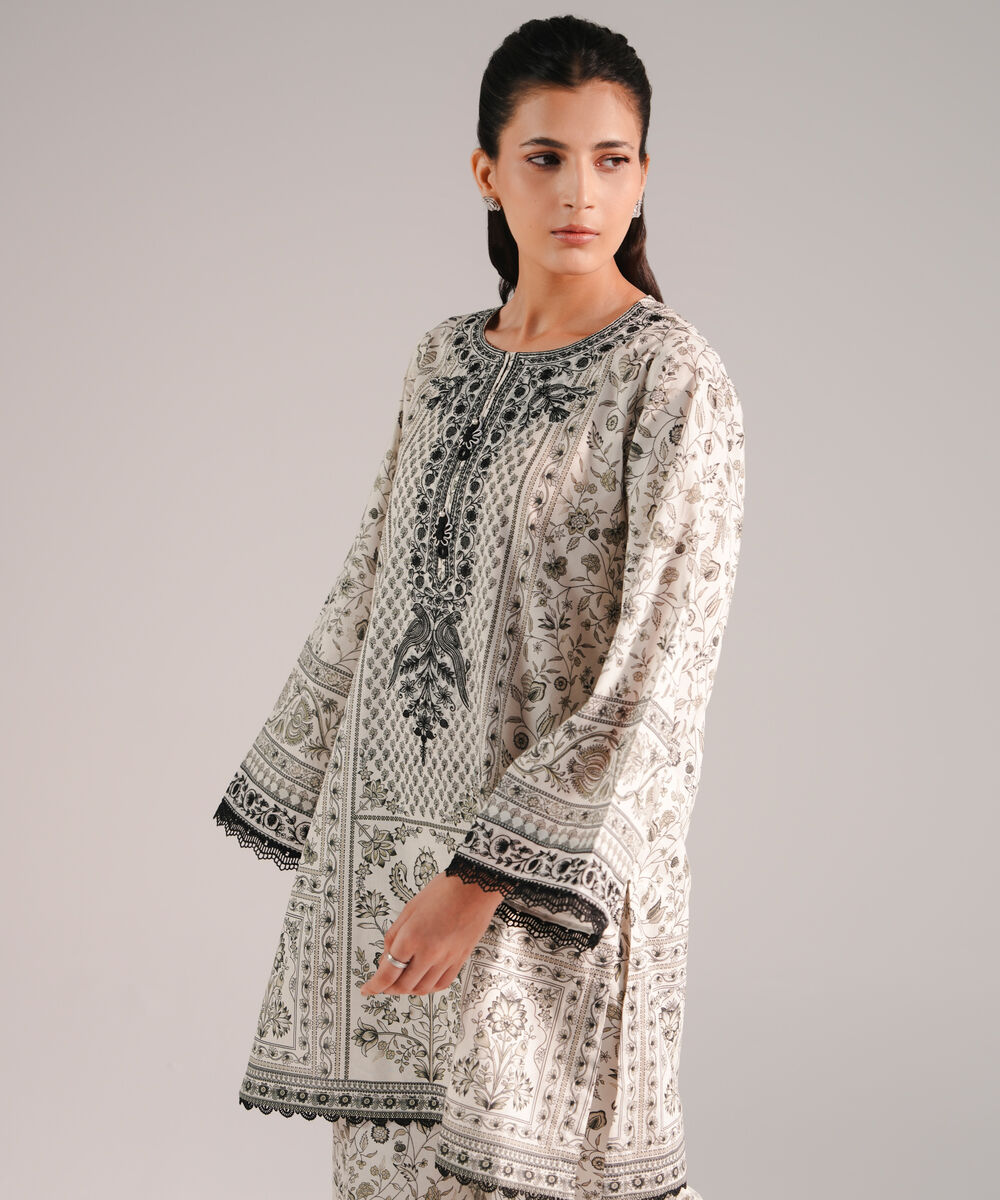 Women's RTW Lawn Embroidered White Straight Shirt