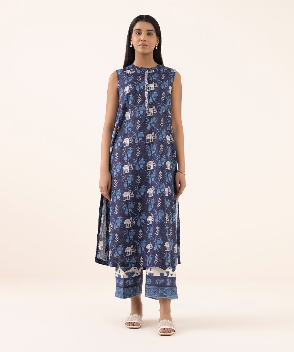 Women's RTW Lawn Blue Printed Aline Shirt