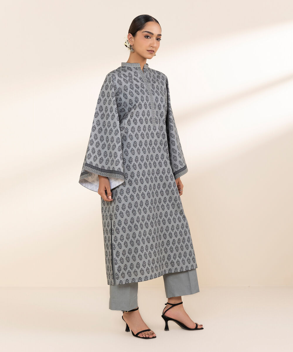 Women's Unstitched Lawn Printed Grey Shirt
