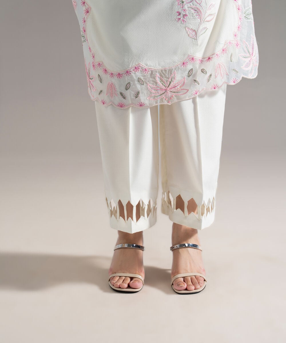 Women's RTW Dobby Solid Off White Culottes