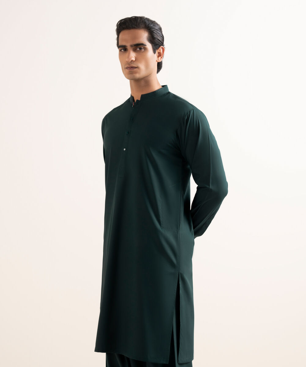 Men's Stitched Premium Wash & Wear Green Suit