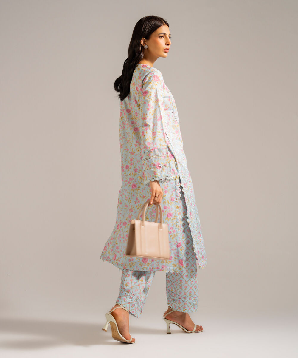 Women's RTW Lawn Embroidered Blue 2 Piece Suit