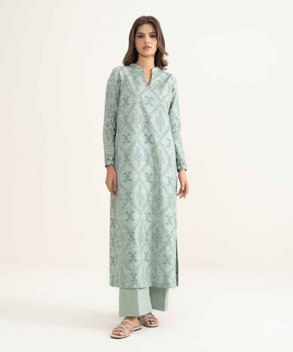Women's Unstitched Lawn Printed Green 2 Piece Suit