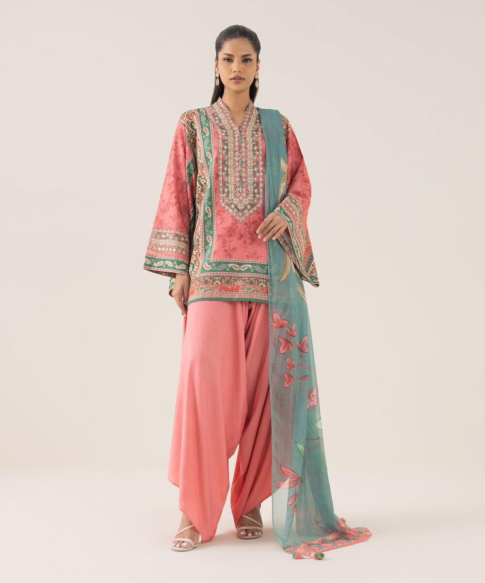 Women's Unstitched Lawn Embroidered Multi Three Piece Suit