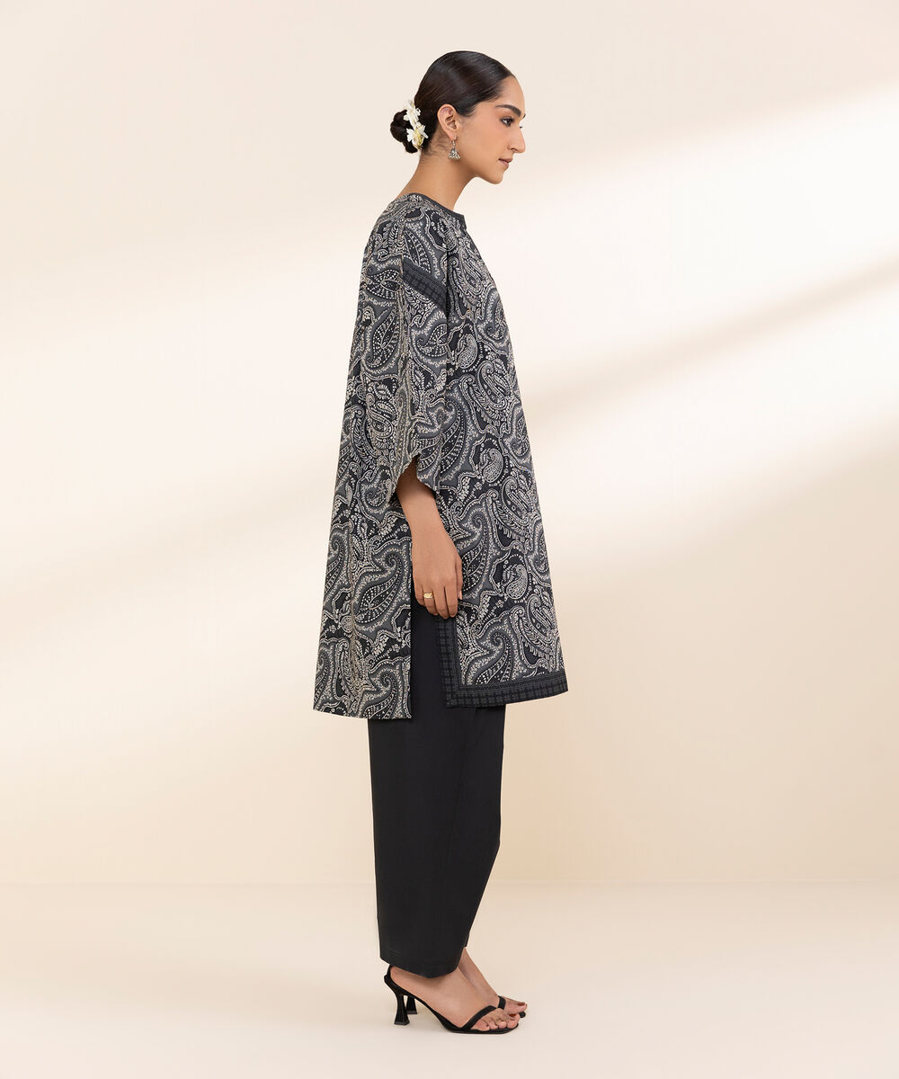 Women's Unstitched Lawn Printed Black 2 Piece Suit