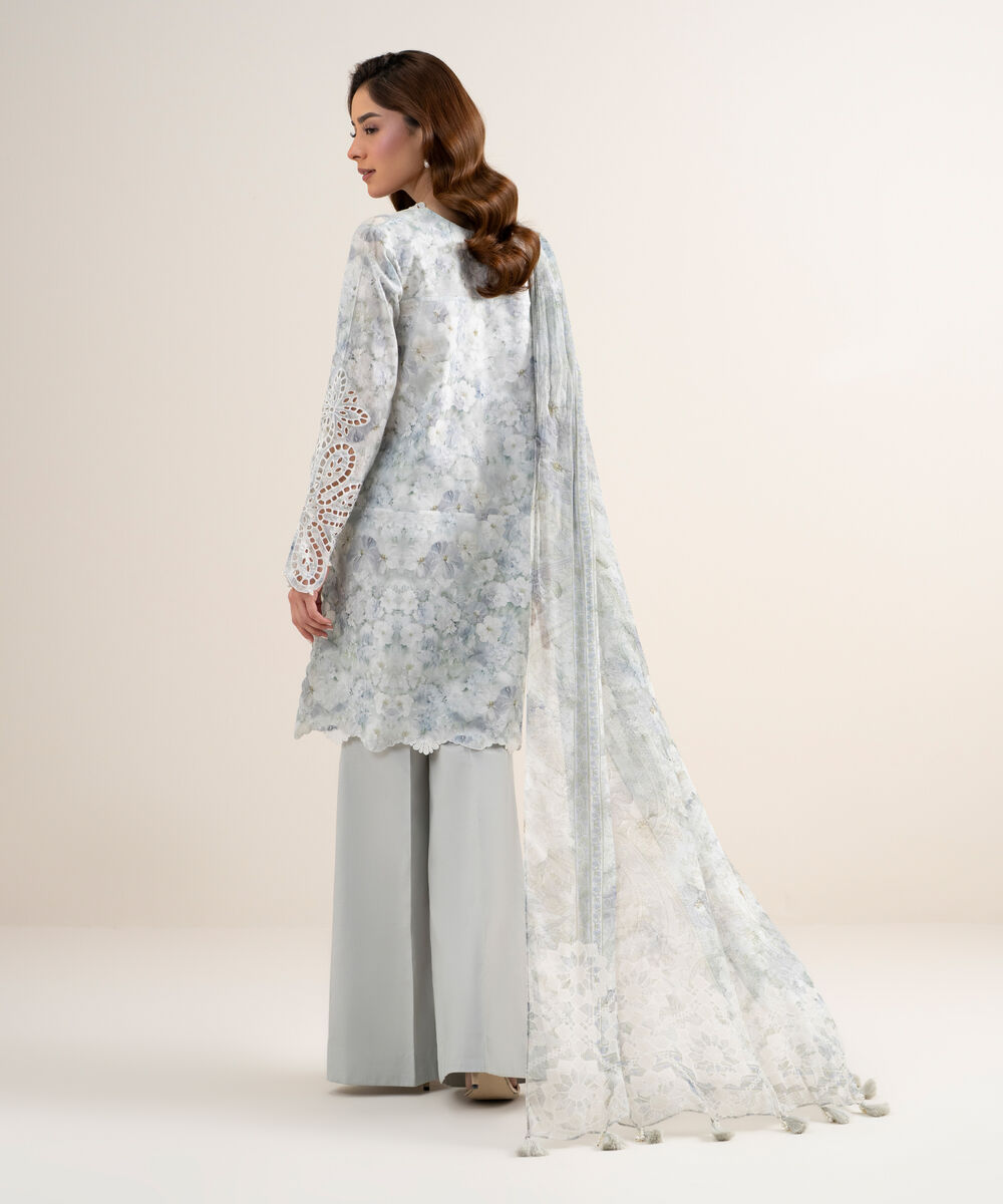 Women's Unstitched Lawn Embroidered Grey 3 Piece Suit