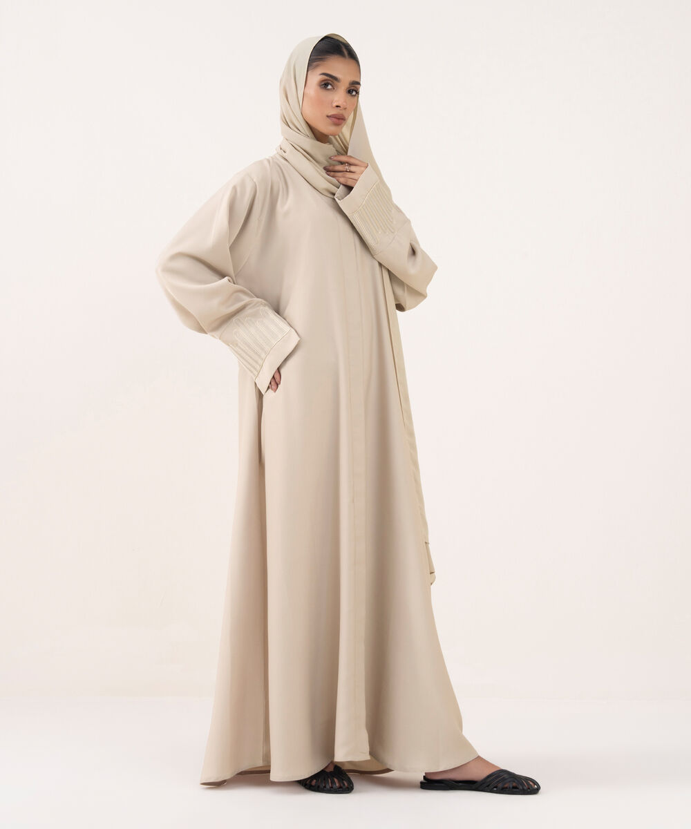 Women's Beige Polyester Abaya Set