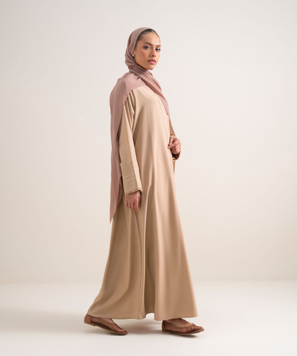Women's Beige Button Through Raglan Abbaya