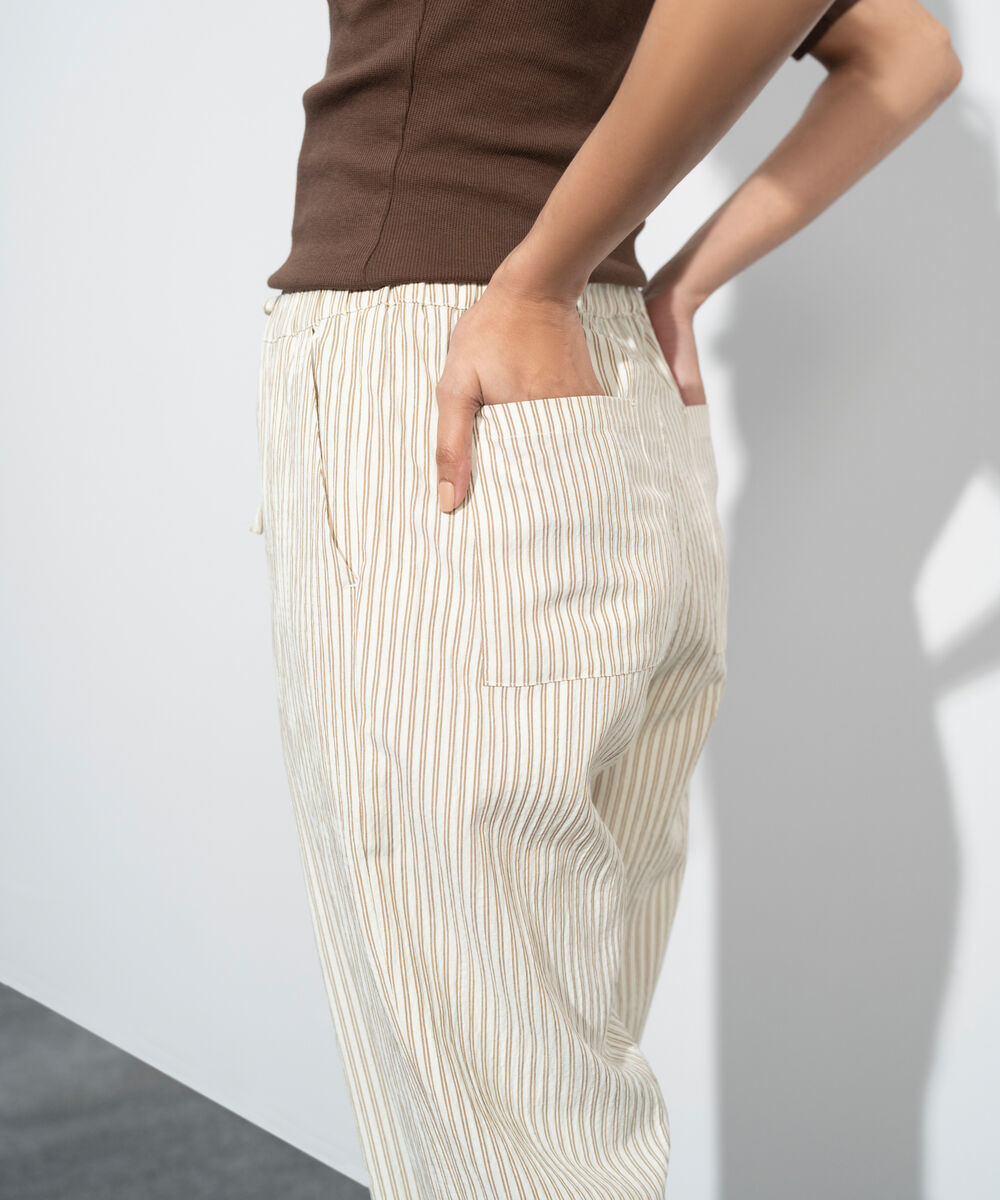 Women's Western Cream Pull-On Striped Trousers