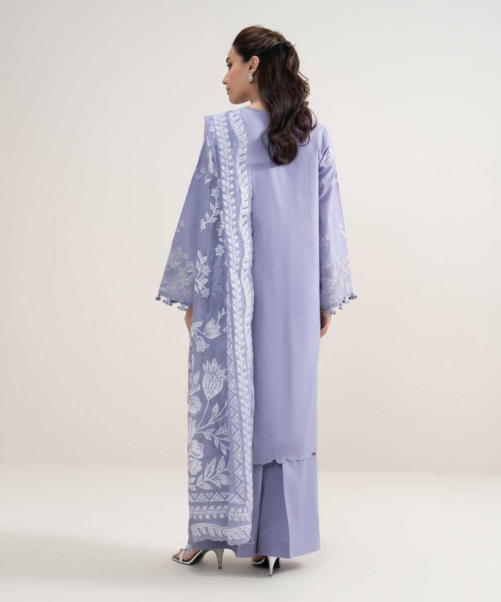 Women's Unstitched Textured Lawn Embroidered Purple 3 Piece Suit