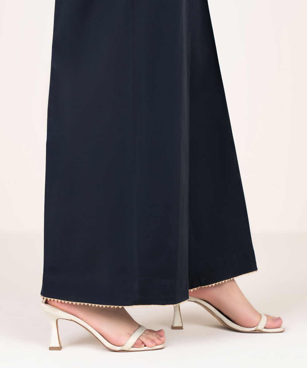 Women's RTW Viscose Linen Solid Black Flared Pants